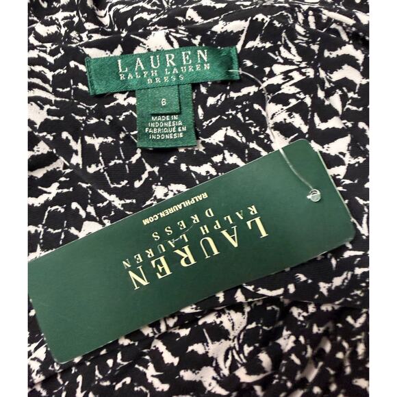 Lauren Ralph Lauren Women Sheath Dress Size 6 Black White 3/4 Sleeve Stretch New - Picture 9 of 12